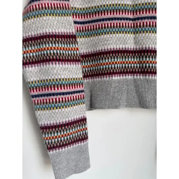 NWOT White + Warren Cashmere Check Striped Crewneck Sweater
